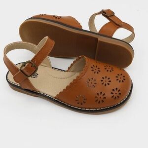 Brown Kids Sandals with Floral Design